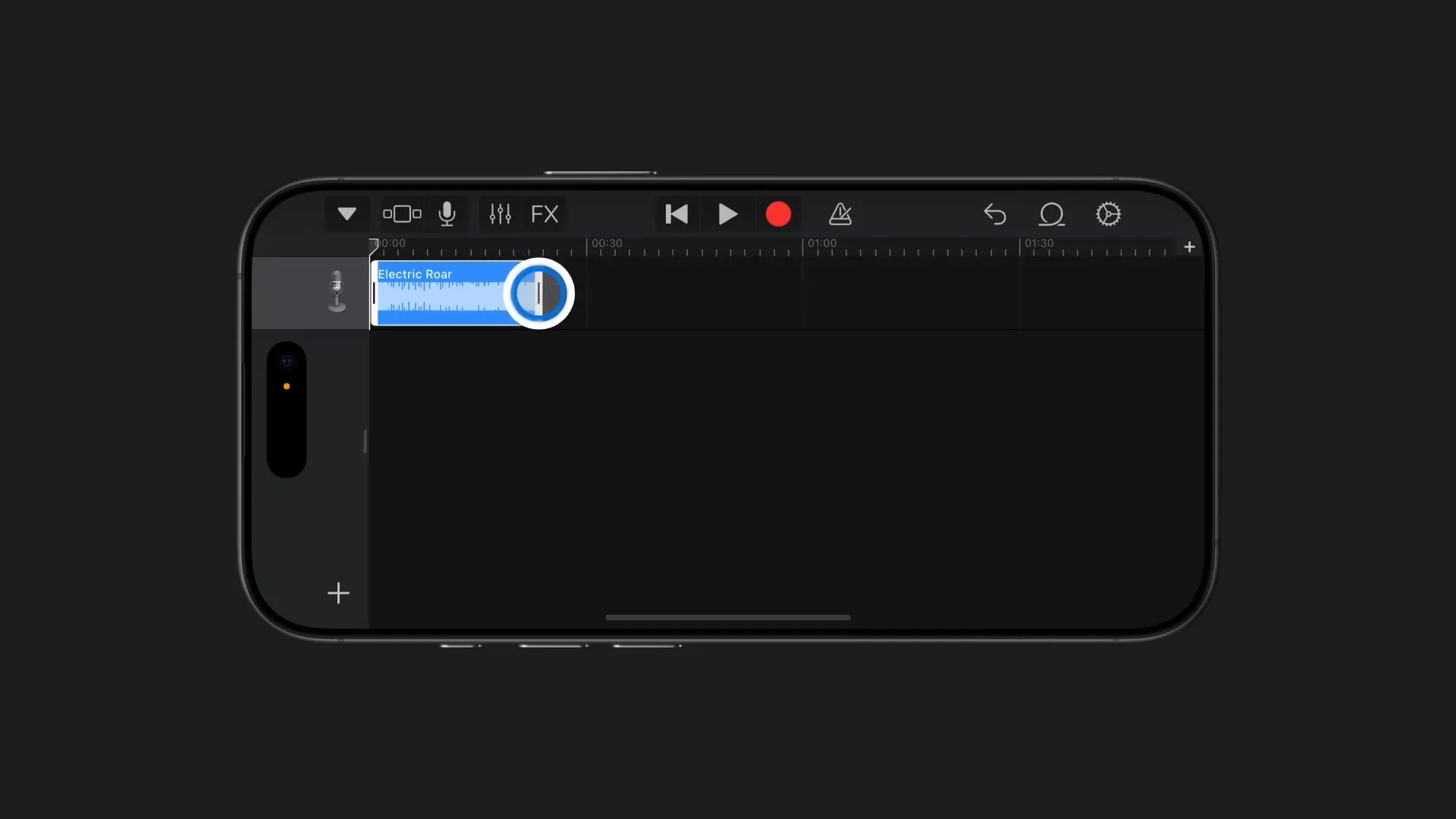نمایی از تنظیم طول ترک صوتی در GarageBand