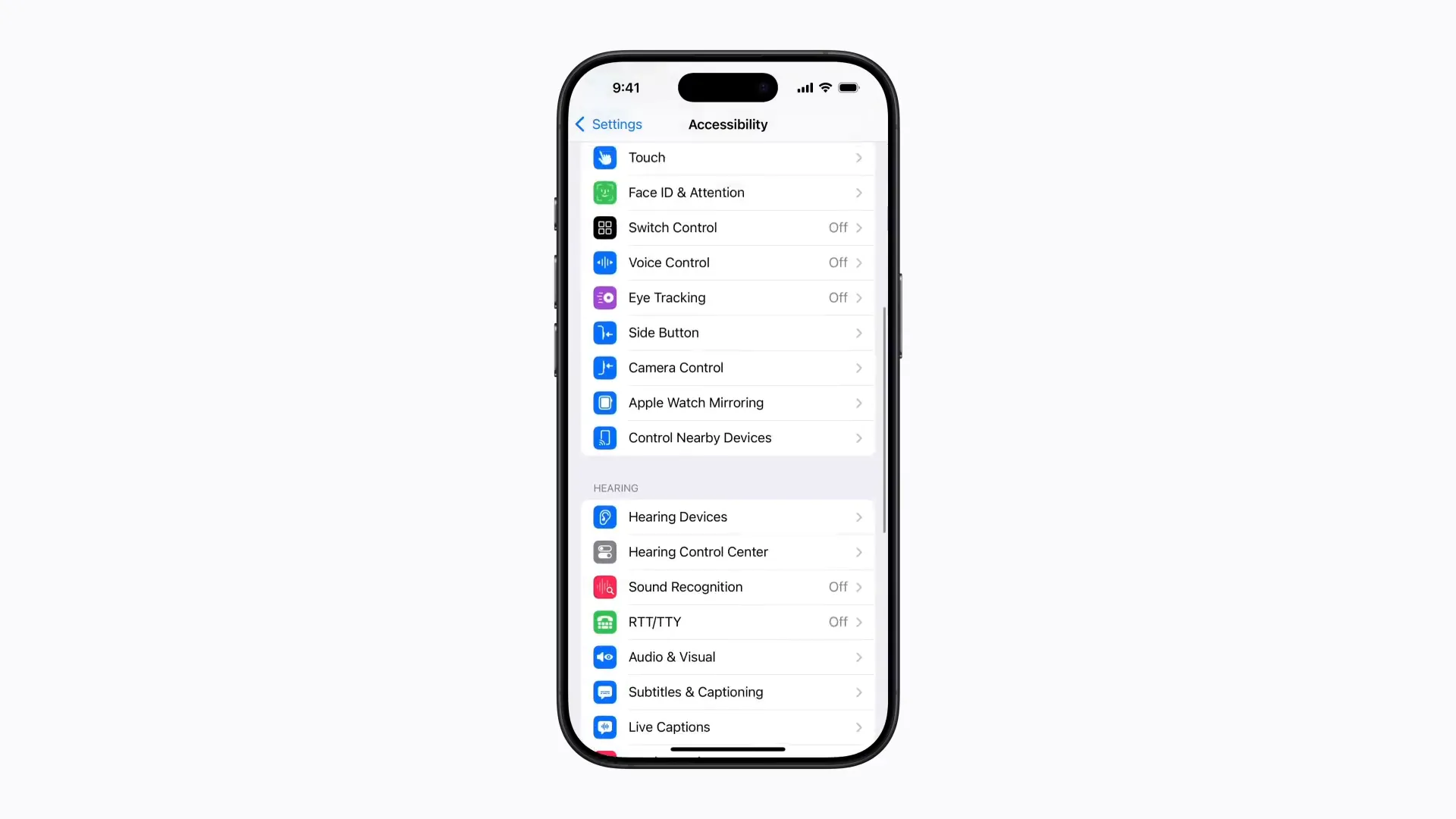 صفحه Accessibility در تنظیمات آیفون