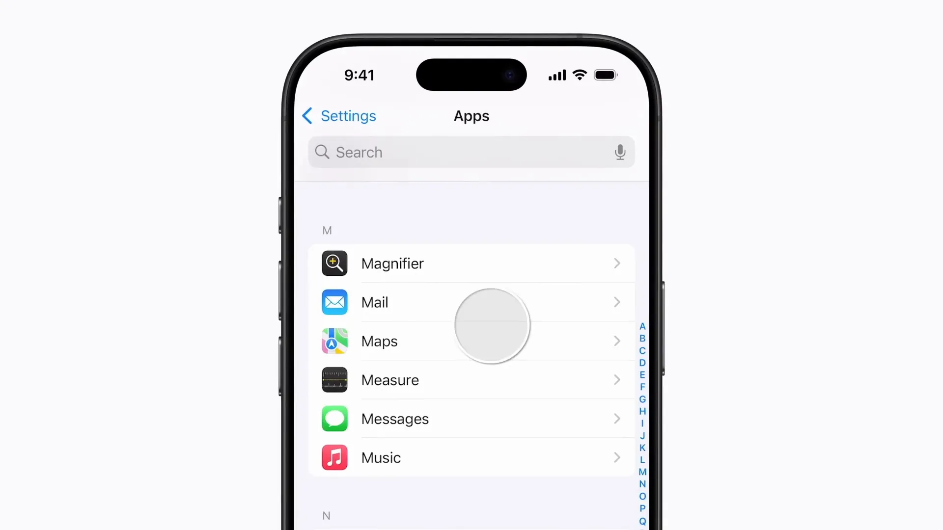 صفحه تنظیمات آیفون با گزینه Mail